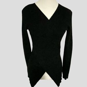 Workhall Black Knit Wrap Style Long Sleeve Fitted V-Neck Sweater- Sz-M